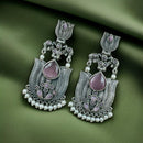 Maharani Jewels Ethnic Oxidized Plated Pota Stone And Pearl Jhumki Earrings