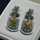 Maharani Jewels Ethnic Oxidized Plated Pota Stone And Pearl Jhumki Earrings