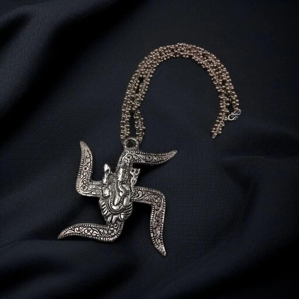 Maharani Jewels Oxidized Plated Swastik Pendant