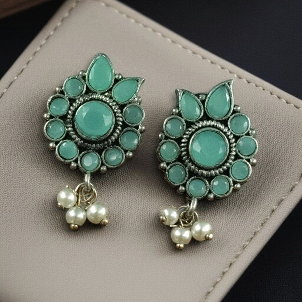 Maharani Oxidised Plated Pota Stone And Pearls Dangler Earrings