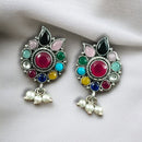 Maharani Oxidised Plated Pota Stone And Pearls Dangler Earrings