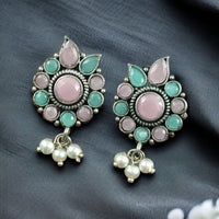 Maharani Oxidised Plated Pota Stone And Pearls Dangler Earrings