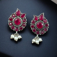 Maharani Oxidised Plated Pota Stone And Pearls Dangler Earrings