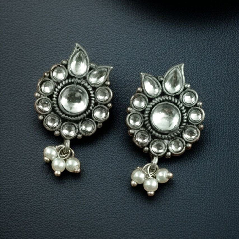 Maharani Oxidised Plated Pota Stone And Pearls Dangler Earrings