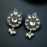 Maharani Oxidised Plated Pota Stone And Pearls Dangler Earrings