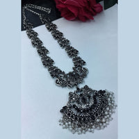 Maharani Jewels Oxidised Plated Pota Stone And Pearls Long Necklace Set