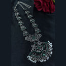 Maharani Jewels Oxidised Plated Pota Stone And Pearls Long Necklace Set