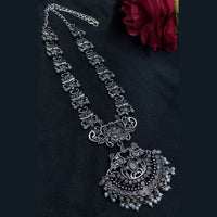 Maharani Jewels Oxidised Plated Pota Stone And Pearls Long Necklace Set