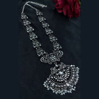 Maharani Jewels Oxidised Plated Pota Stone And Pearls Long Necklace Set