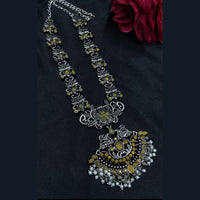 Maharani Jewels Oxidised Plated Pota Stone And Pearls Long Necklace Set