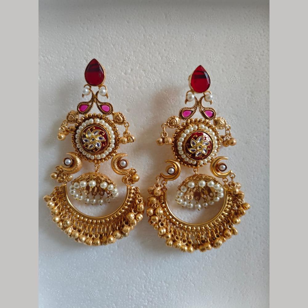 Maharani Jewels Gold Plated Kundan And Pearl Dangler Earrings 