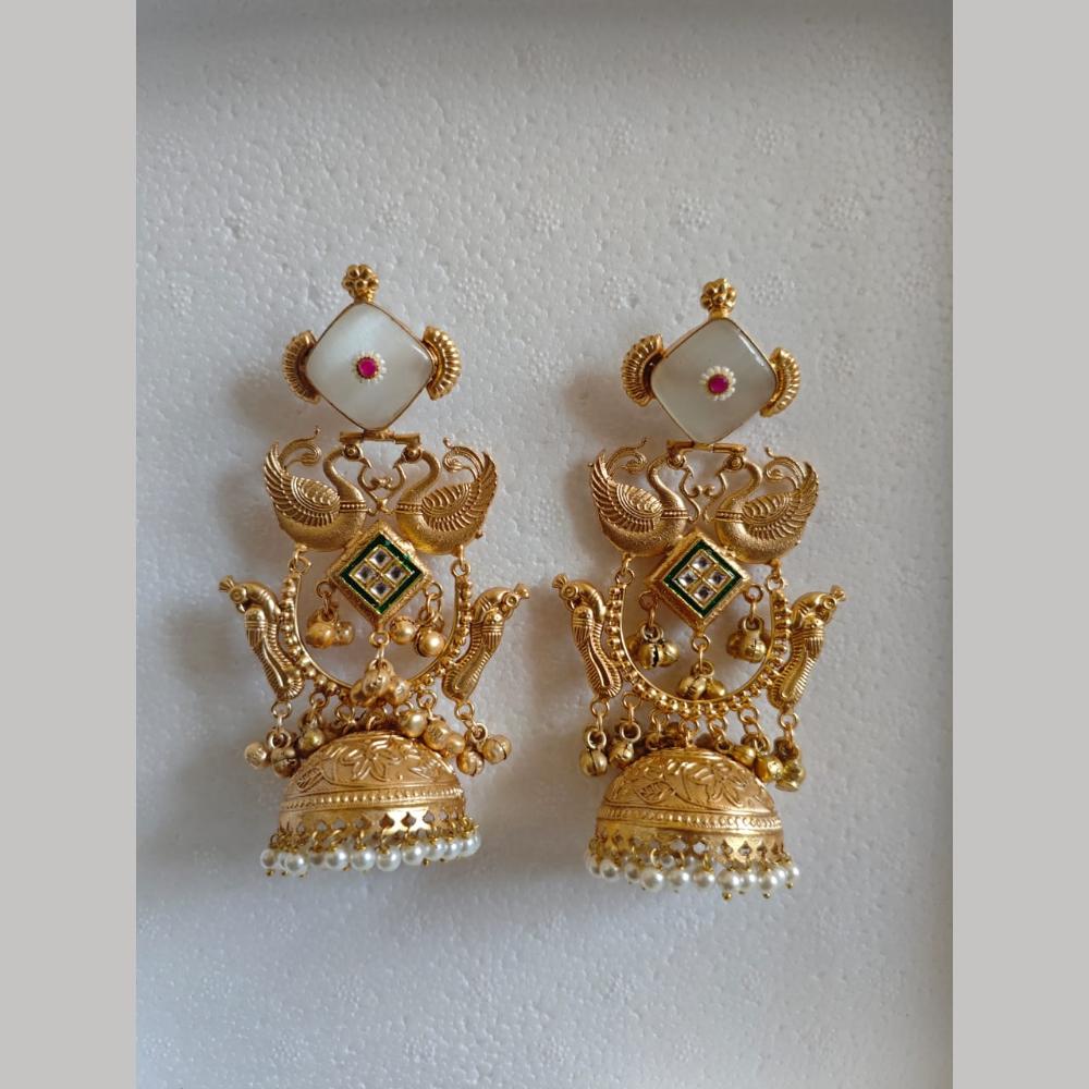 Maharani Jewels Gold Plated Kundan And Pearl Jhumki Earrings 