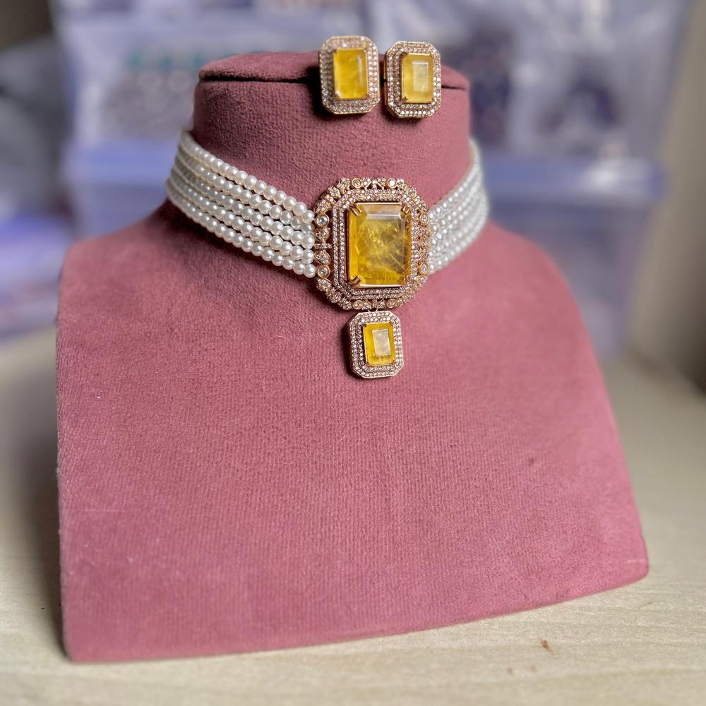 Maharani Jewels Pearl And Crystal Stone Choker Necklace Set