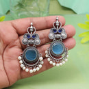 Maharani Oxidised Pota Stone And Pearls Dangler Earrings