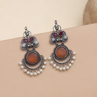 Maharani Oxidised Pota Stone And Pearls Dangler Earrings