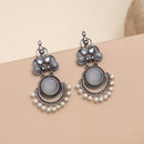 Maharani Oxidised Pota Stone And Pearls Dangler Earrings