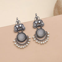 Maharani Oxidised Pota Stone And Pearls Dangler Earrings