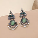 Maharani Oxidised Pota Stone And Pearls Dangler Earrings