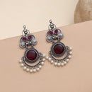 Maharani Oxidised Pota Stone And Pearls Dangler Earrings