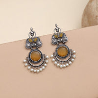 Maharani Oxidised Pota Stone And Pearls Dangler Earrings