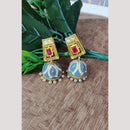 Maharani Jewels Pota Stone And Pearl Meenakari Jhumki Earrings