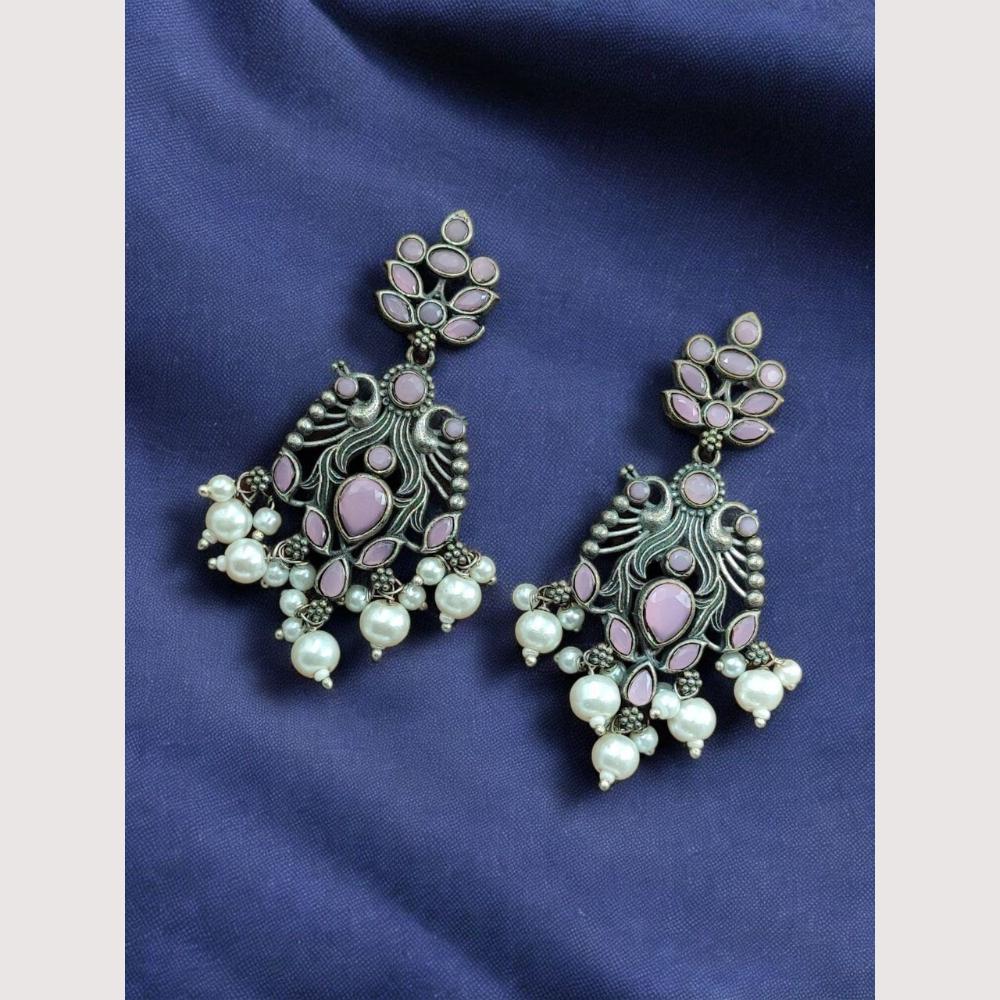 Maharani Oxidised Pota Stone And Pearls Dangler Earrings