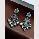 Maharani Oxidised Pota Stone And Pearls Dangler Earrings