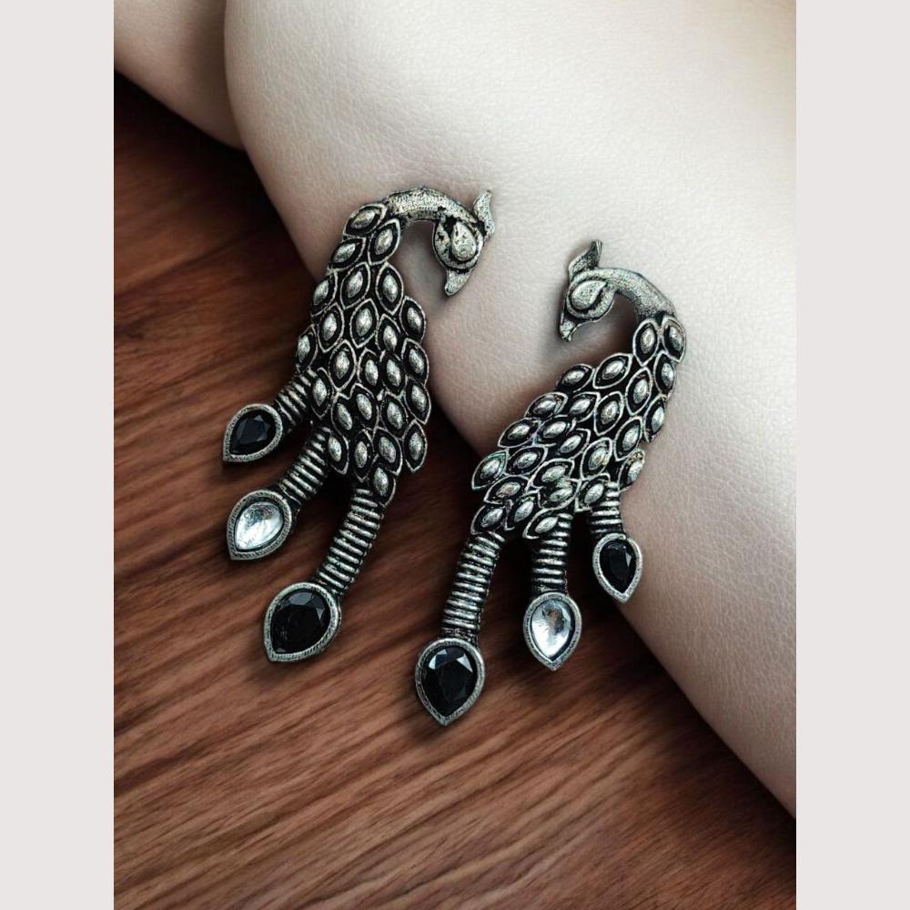 Maharani Oxidised Pota Stone Dangler Earrings