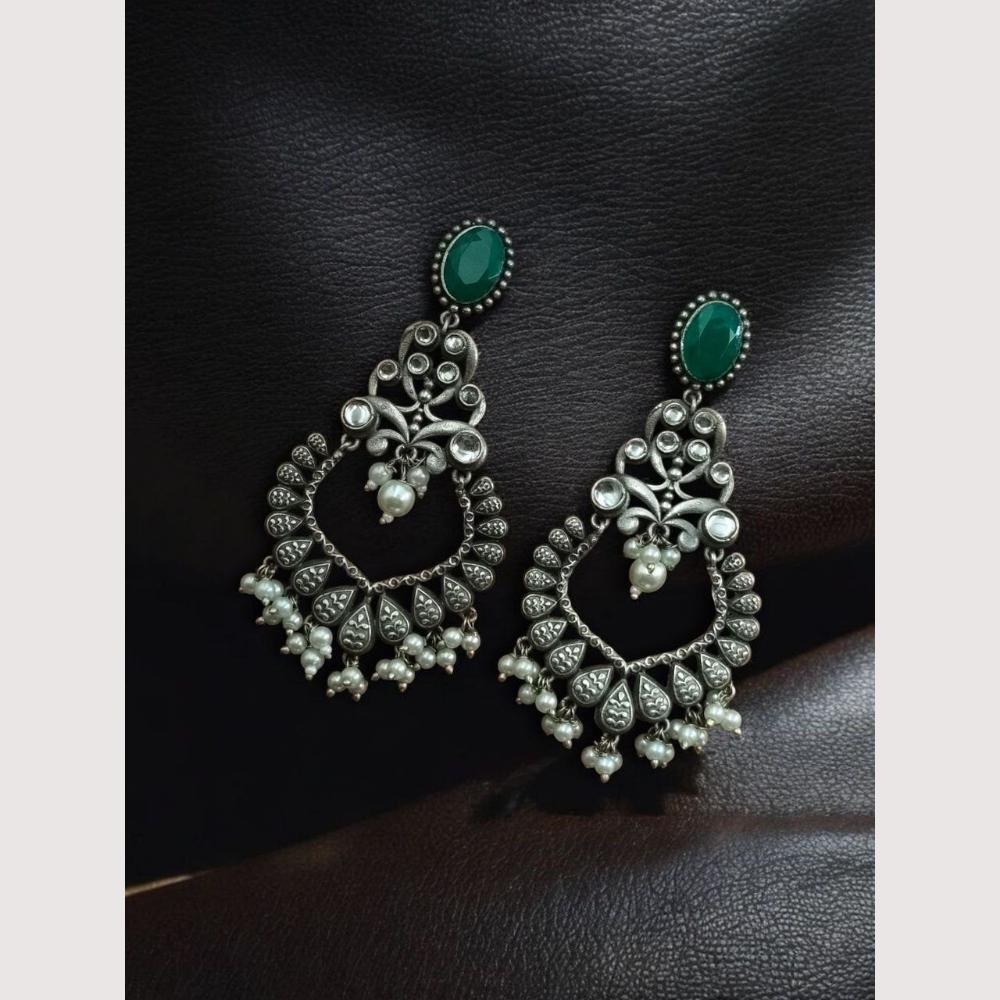 Maharani Oxidised Pota Stone And Pearls Dangler Earrings