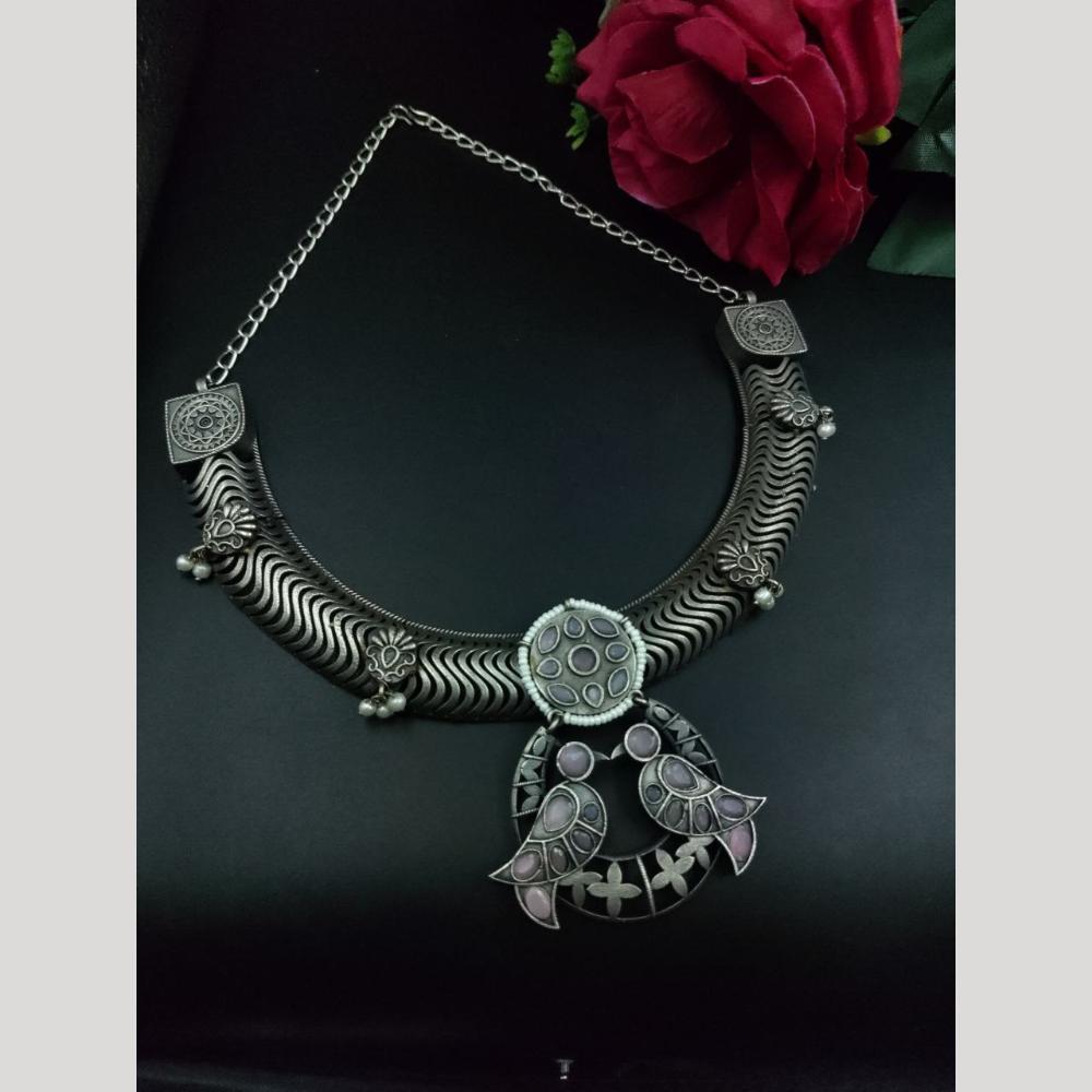 Maharani Jewels Oxidised Pota Stone And Pearl Necklace