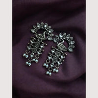 Maharani Oxidised Pota Stone And Pearls Dangler Earrings