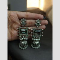 Maharani Oxidised Earrings with Lotus Motif and Crystal Accents