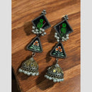 Maharani Oxidised Dual Tone Earrings with Parrot & Floral Engraving