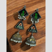 Maharani Oxidised Dual Tone Earrings with Parrot & Floral Engraving