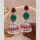 Maharani Jewels Oxidized Plated Pota Stone And Pearl Jhumki Earrings