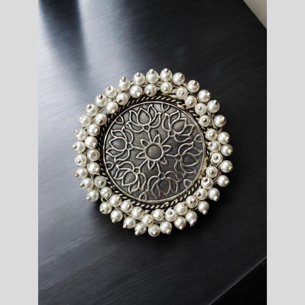 Maharani Inspired Oxidised Plated Pearl Ring For Women