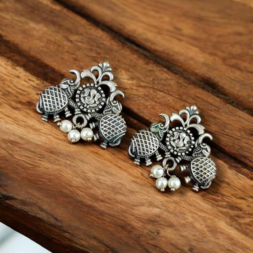 Maharani Traditional Oxidised Plated Studs Earrings With Lord Ganpati