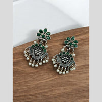 Maharani Royal Spark Oxidised Plated Pota Stone And Pearl Dangler Earrings