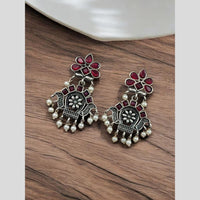 Maharani Royal Spark Oxidised Plated Pota Stone And Pearl Dangler Earrings
