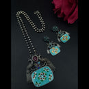 Maharani Jewels Oxidised Plated Peacock Design Pota Stone Necklace Set