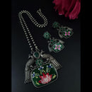 Maharani Jewels Oxidised Plated Peacock Design Pota Stone Necklace Set