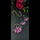 Maharani Jewels Oxidised Plated Peacock Design Pota Stone Necklace Set