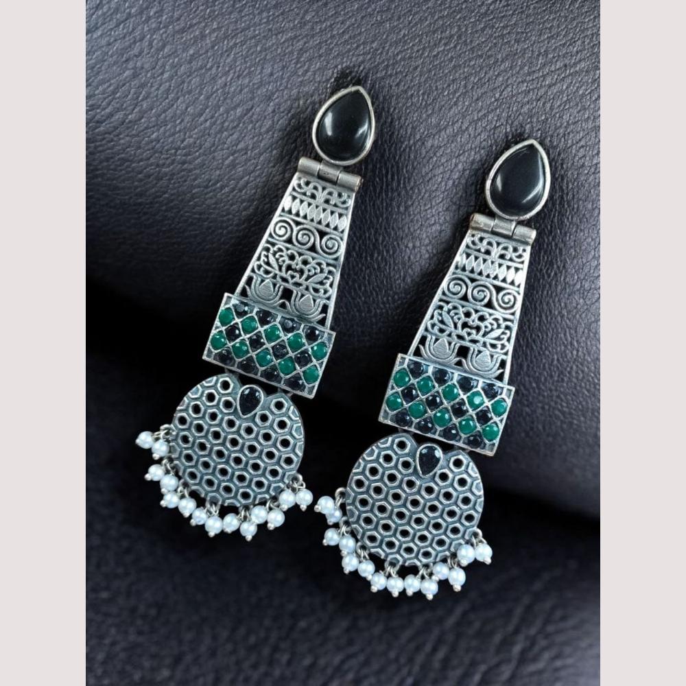 Maharani Jewels Antique Oxidised Plated Pota Stone And Pearl Earrings