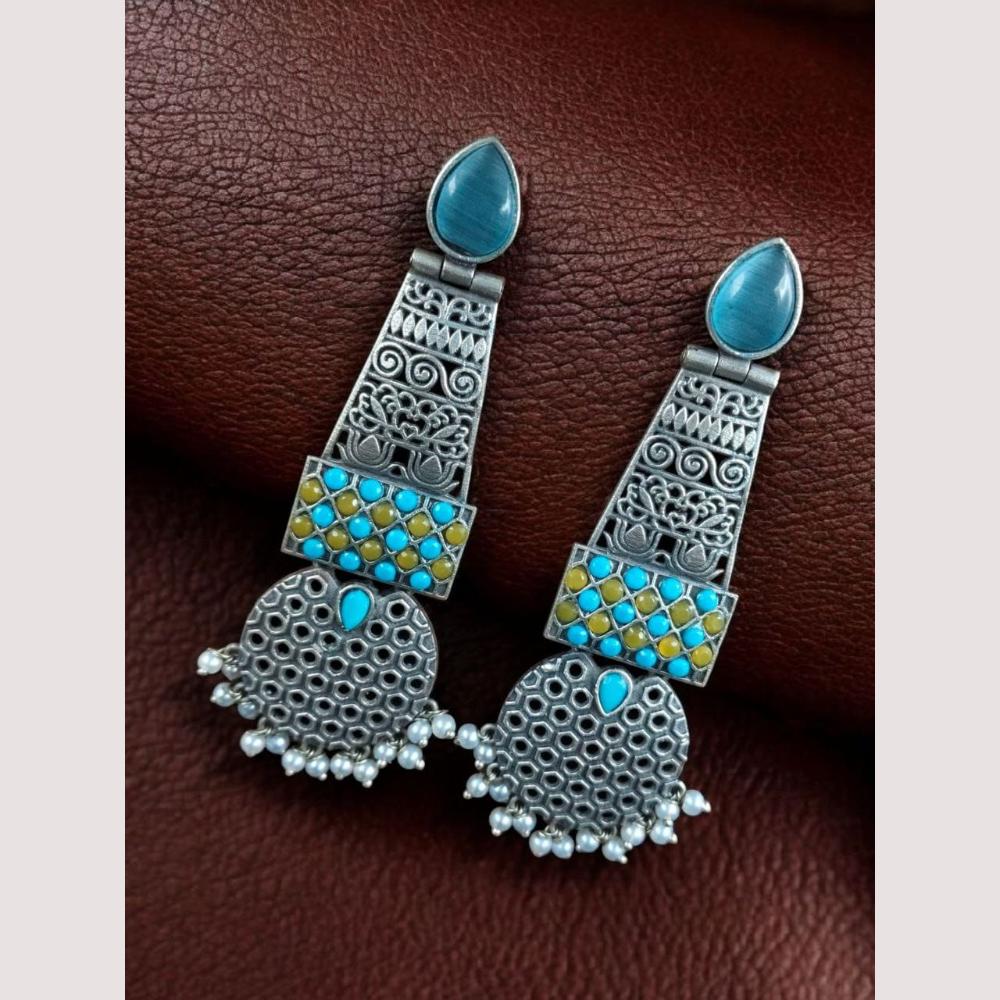 Maharani Jewels Antique Oxidised Plated Pota Stone And Pearl Earrings