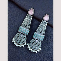 Maharani Jewels Antique Oxidised Plated Pota Stone And Pearl Earrings