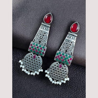 Maharani Jewels Antique Oxidised Plated Pota Stone And Pearl Earrings