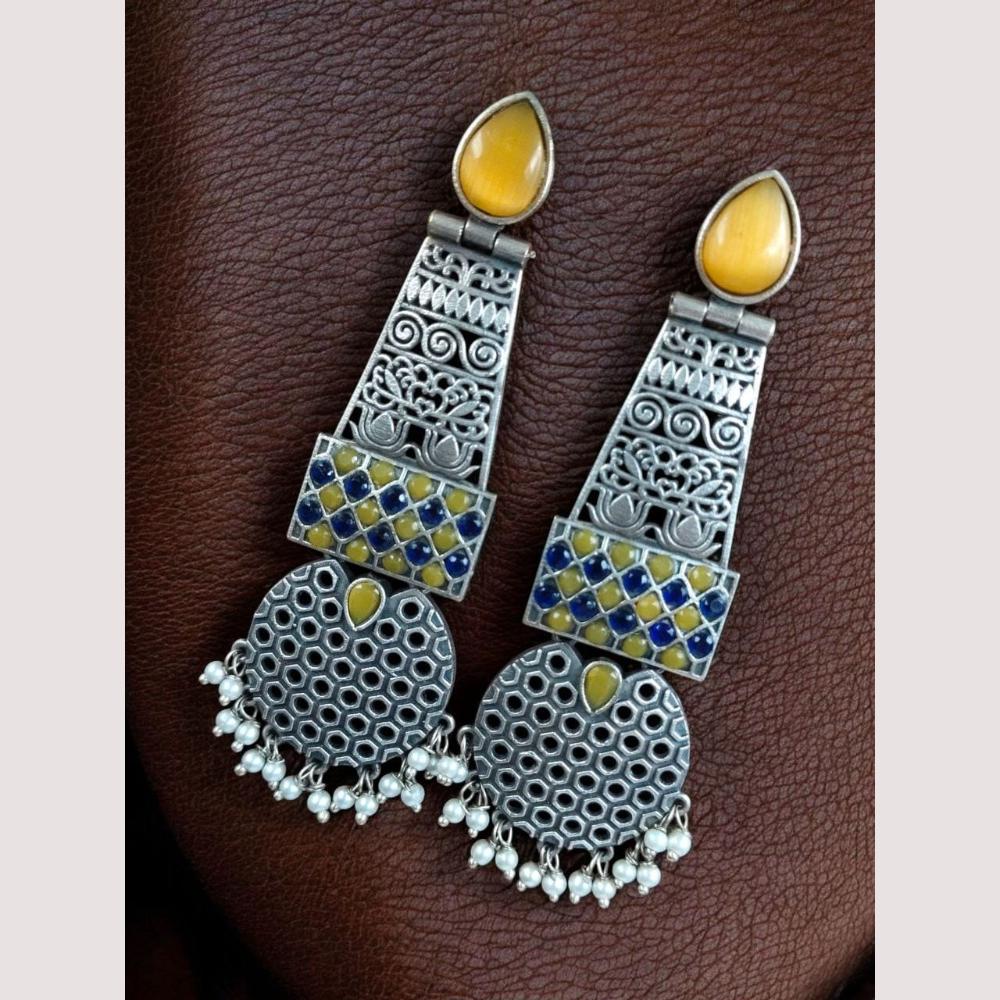 Maharani Jewels Antique Oxidised Plated Pota Stone And Pearl Earrings