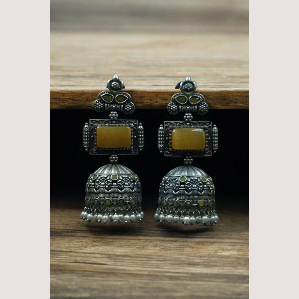 Maharani Jewels Oxidised Plated Ethnic Pota Stone And Pearl Jhumki Earrings