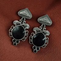 Maharani Rustic Charm Oxidised Plated Pota Stone Dangler Earrings