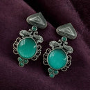 Maharani Rustic Charm Oxidised Plated Pota Stone Dangler Earrings